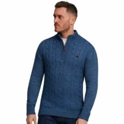 Raging Bull Chunky Cable Quarter Zip Knit For Male